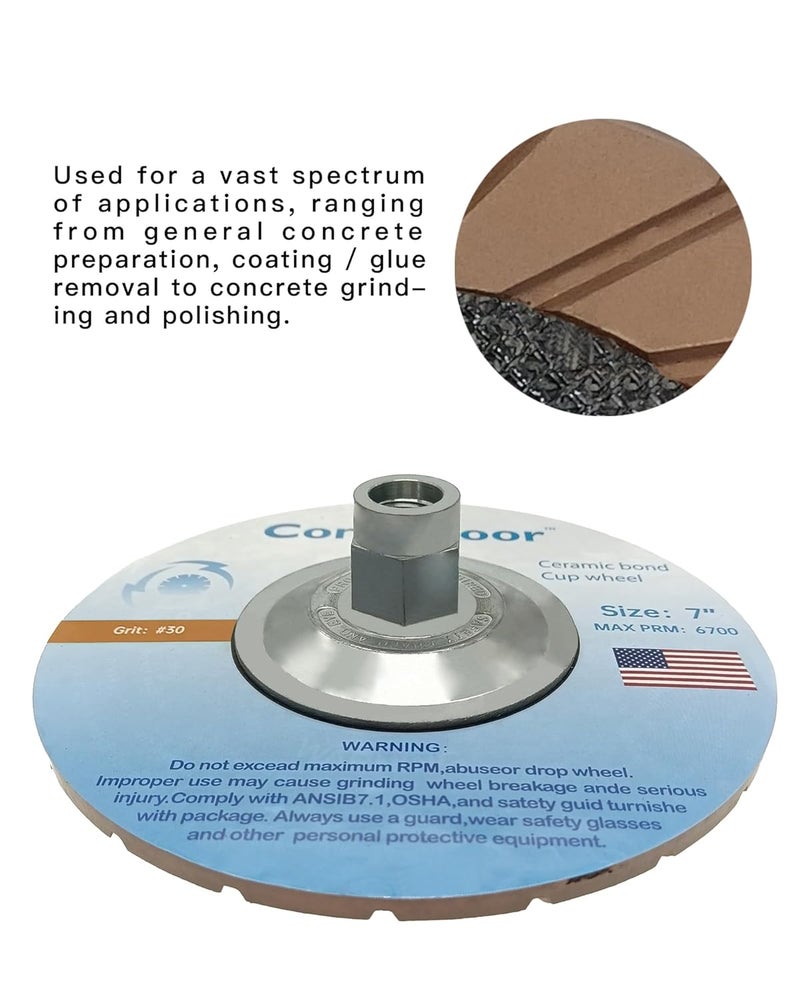 ComeFloor Concrete Grinding Cup Wheel 7 Inch Ceramic Diamond Cup Wheel for Floor Grinding, Fits 5/8"-11 Arbor Angle Grinder (30#) - Image 2